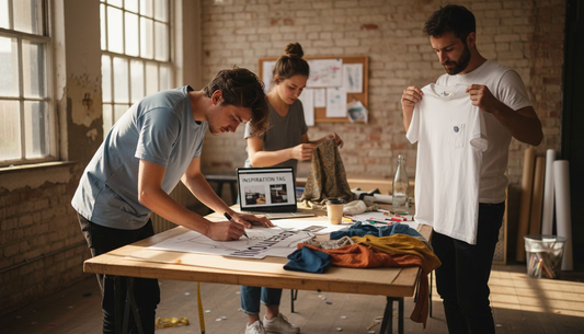 Das Team sammelt kreative Ideen für das Design der Event-T-Shirts.